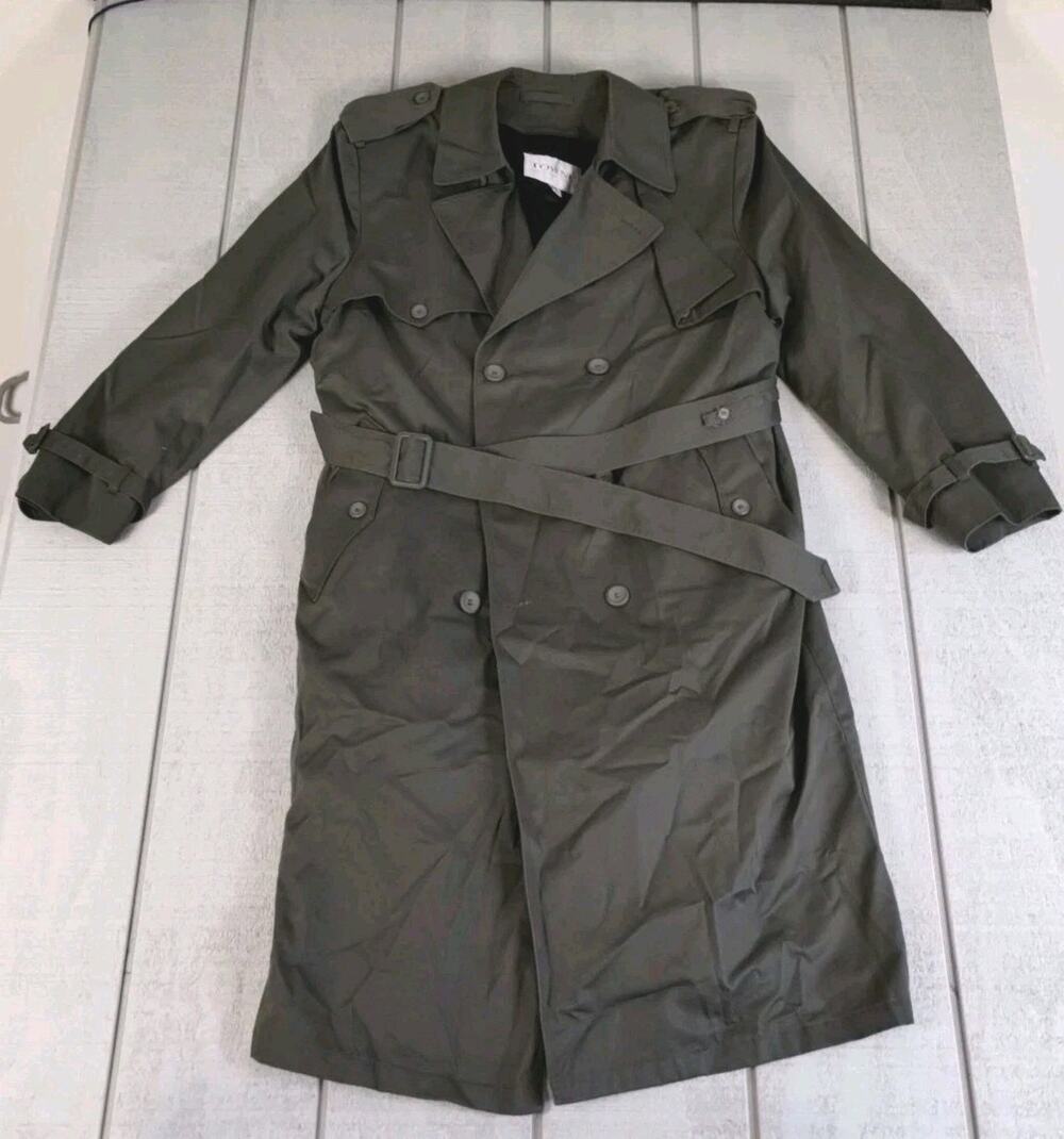 TOWNE London Fog Mens Double-Breasted Insulated Trench Coat 44 Reg - Olive Grn